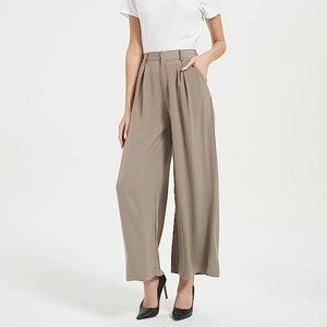 Tronjori Women High Waist Casual Wide Leg Long Palazzo Pants Trousers Regular
